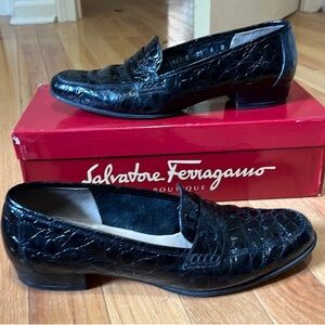 Ferragamo Nevada Nero Calf Croc Loafers